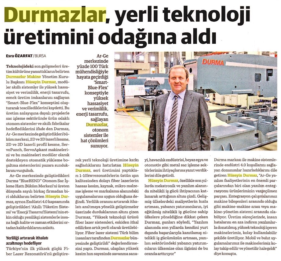 Durmazlar konzentriert sich auf die inländische Technologieproduktion.