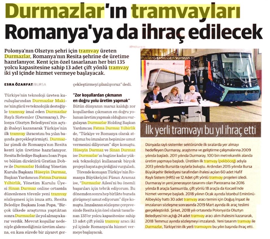 Durmazlar wird Straßenbahnen nach Rumänien exportieren.