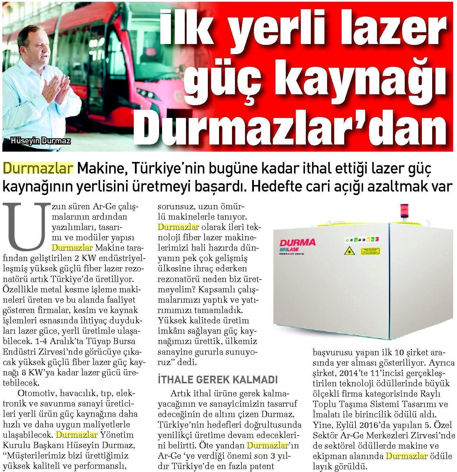 La primera fuente de energía láser local de Durmazlar